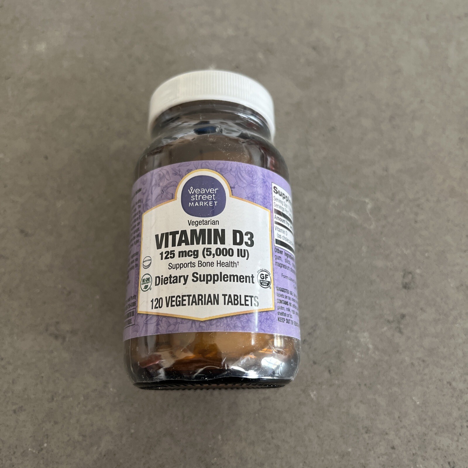 Vitamin D3 5000IU By Weaver Street Market 120 Veg Tablets | Exp 04/2026 Sealed