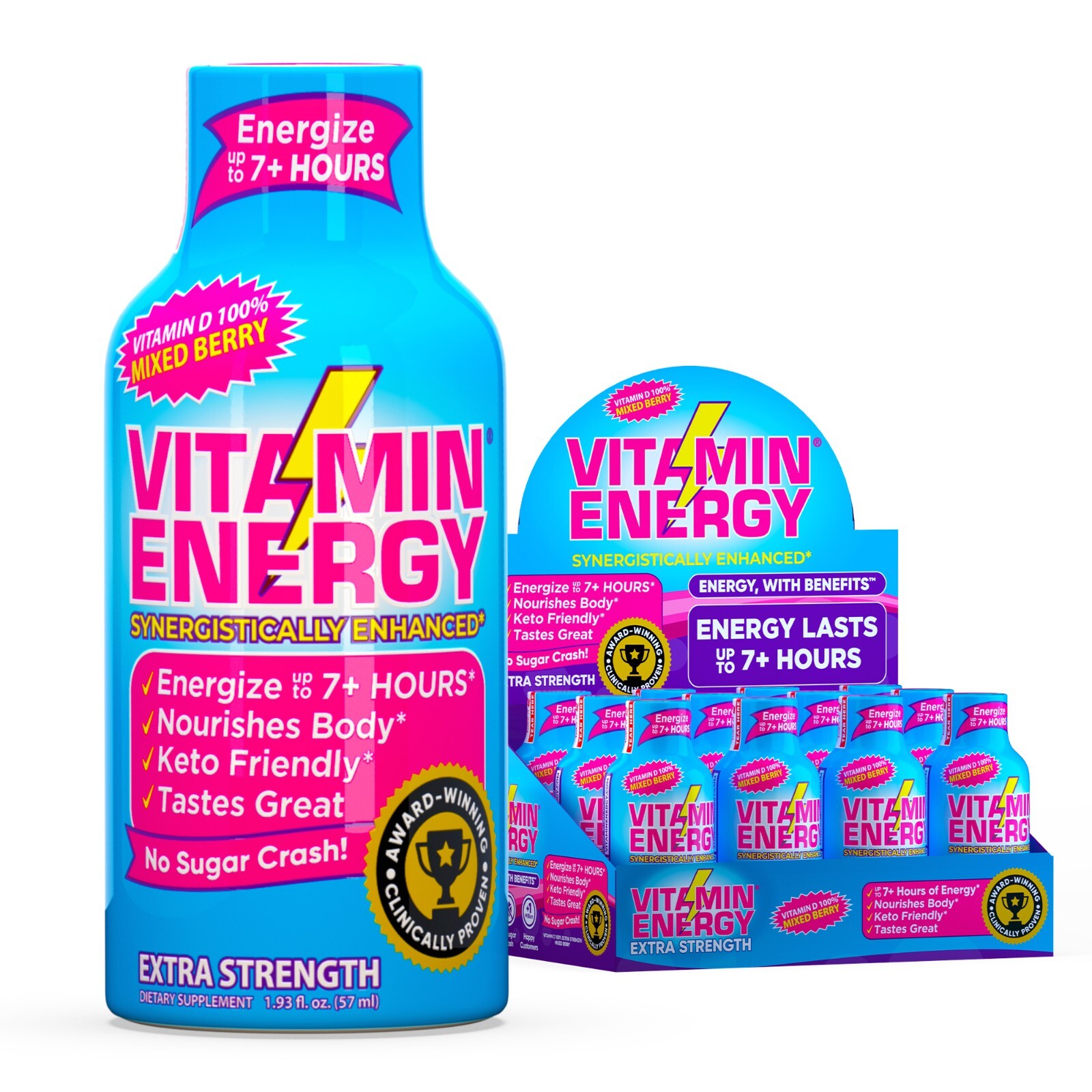 (12 Pack) Vitamin Energy® Vitamin D 100% Berry Energy Shots, Clinically Proven