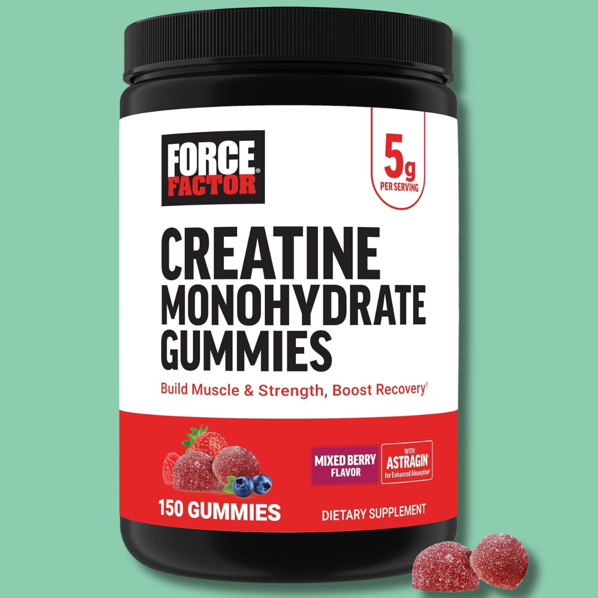 Force Factor Creatine Gummies, Creatine Monohydrate for Muscle Gain, 5g Dose