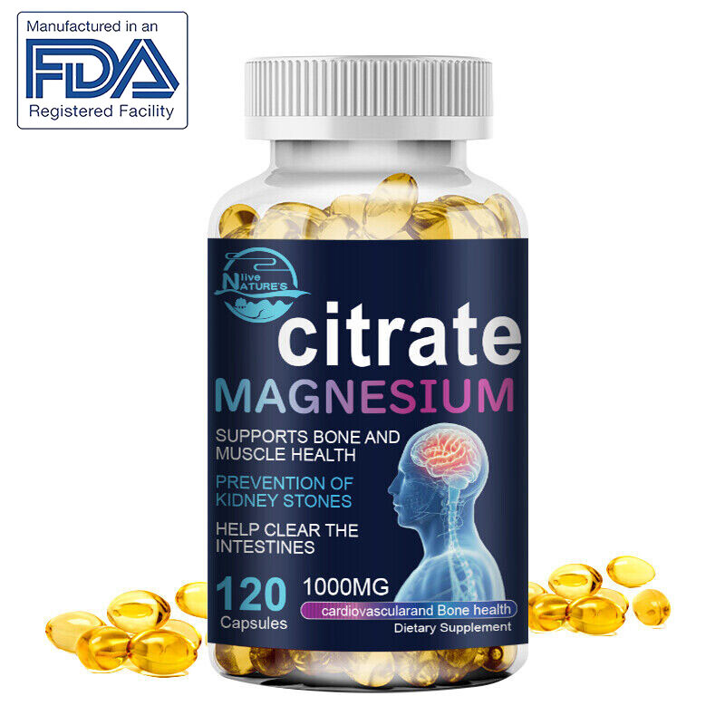 Magnesium Citrate 1000mg Capsules Super Strong Effective Vegan Softgel 120 Pills