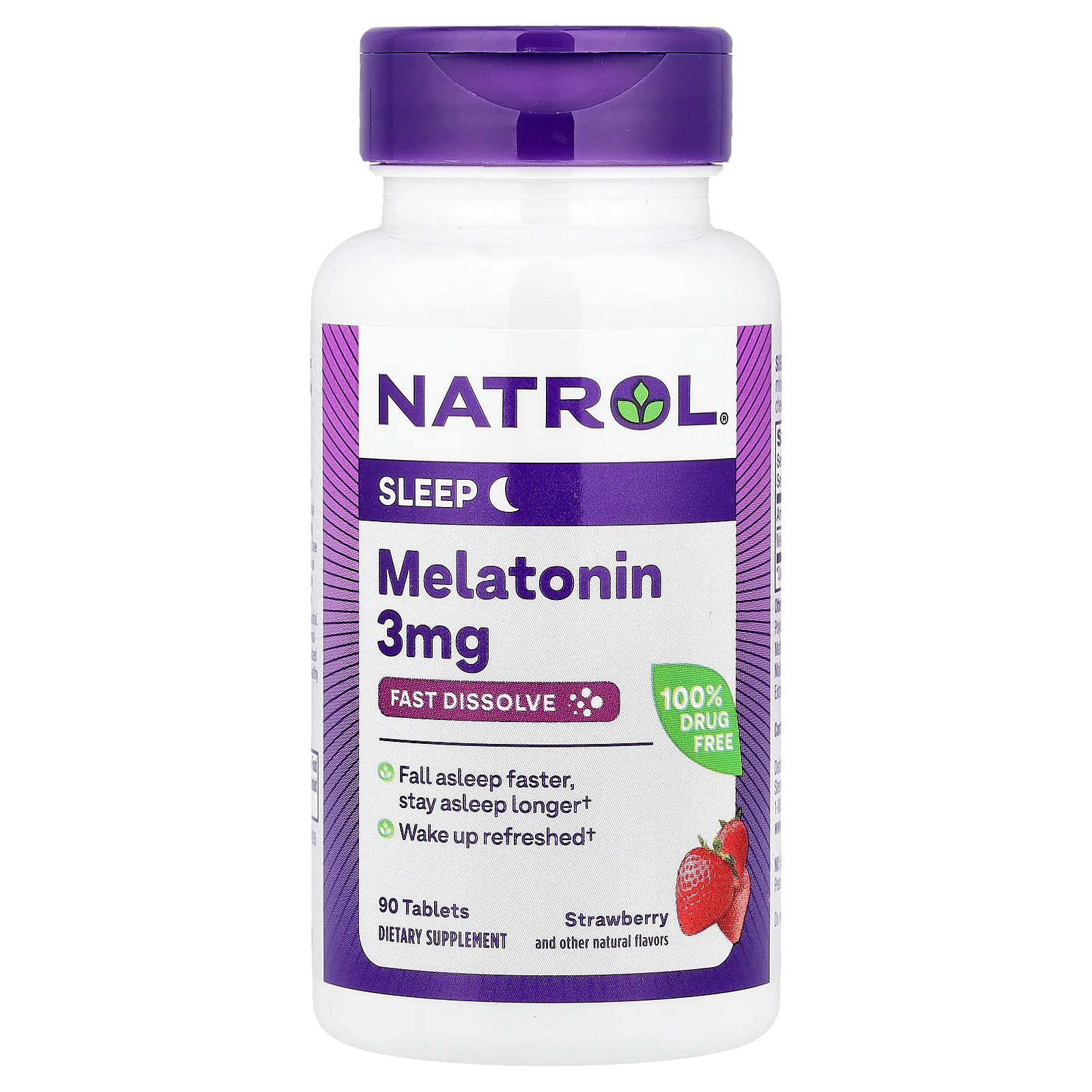 Melatonin, Fast Dissolve, Strawberry, 3 mg, 90 Tablets