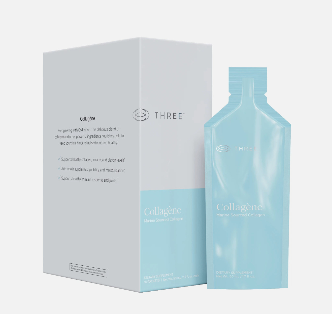 THREE Collagène Marine Sourced Collagen Supplement – 10 Packets – New Sealed