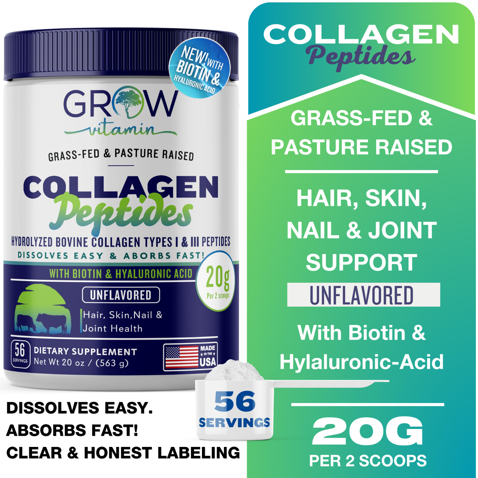 Collagen Peptides Skin Nail Joint Hair Hydrolyzed Powder Live Well – 56 SERVINGS