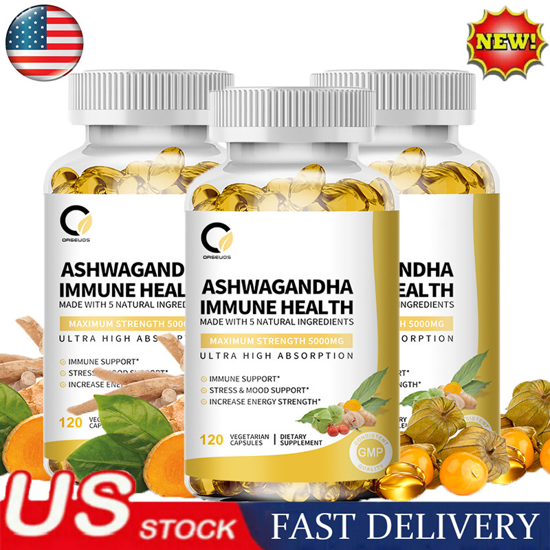 Organic Ashwagandha Capsules 2300mg Strong Stress Adrenal Support 120 Capsules