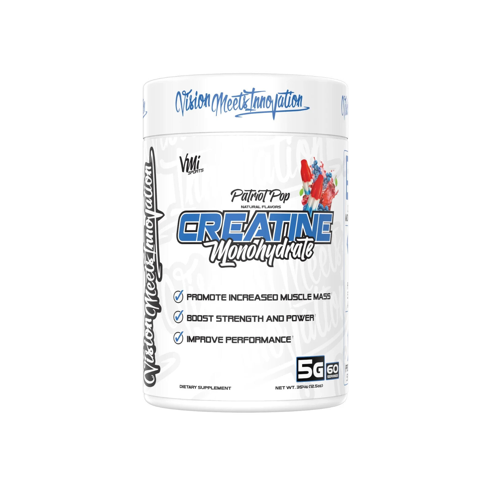VMI Sports Creatine Monohydrate 60 Servings Patriot Pop Best By Date 12/2026