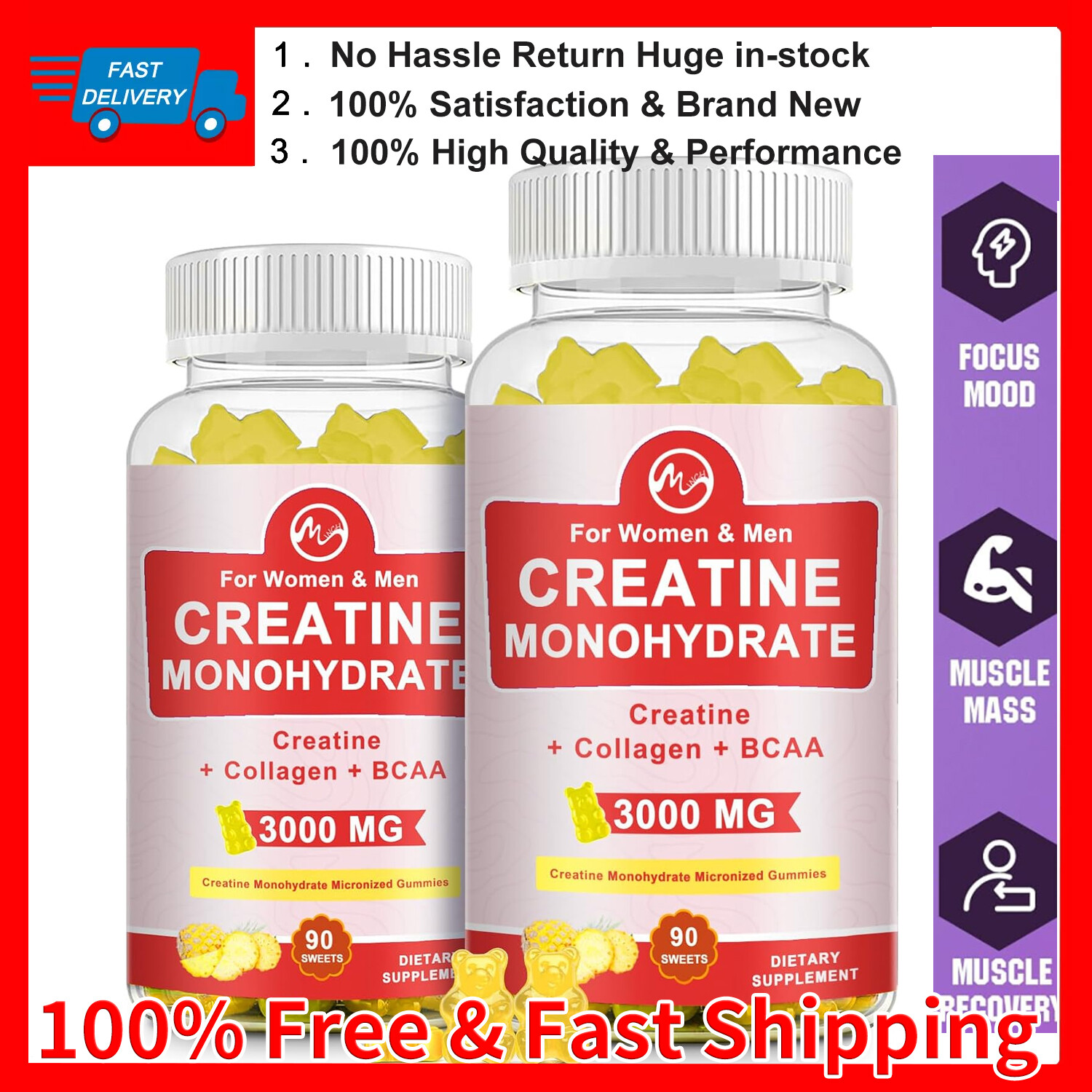 Creatine Monohydrate Gummies for Men & Women 180 CT –  for Muscle Support