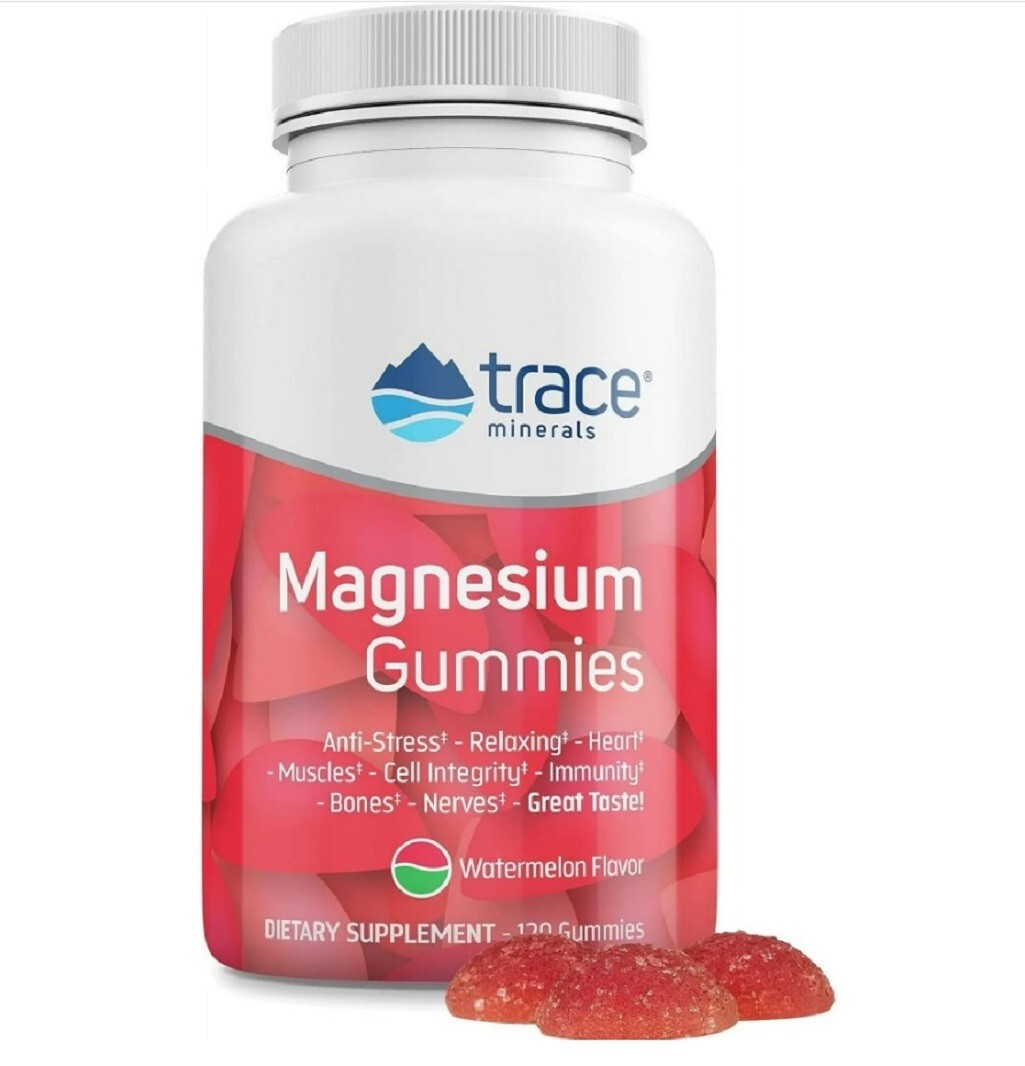 Trace Minerals | Magnesium Gummies (120ct) Low Sugar 84 mg Watermelon exp. 1/26