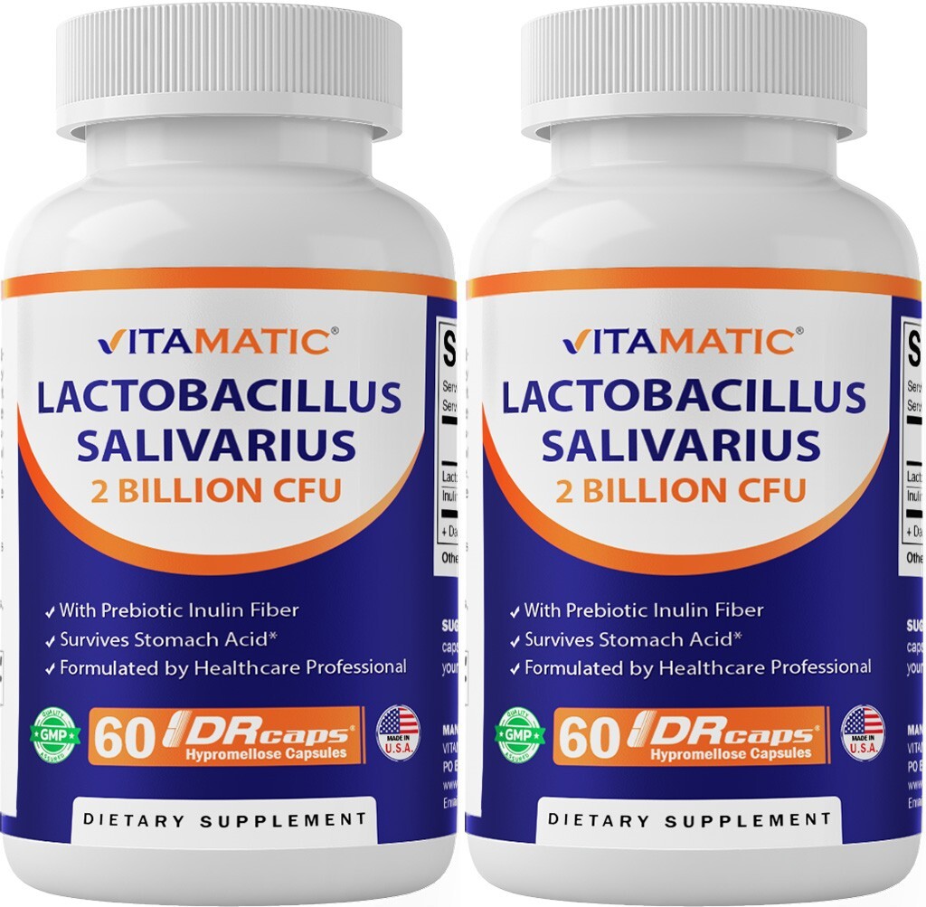 2- Pack Vitamatic Lactobacillus Salivarius 2 Billion per DR Capsule – 60 Count
