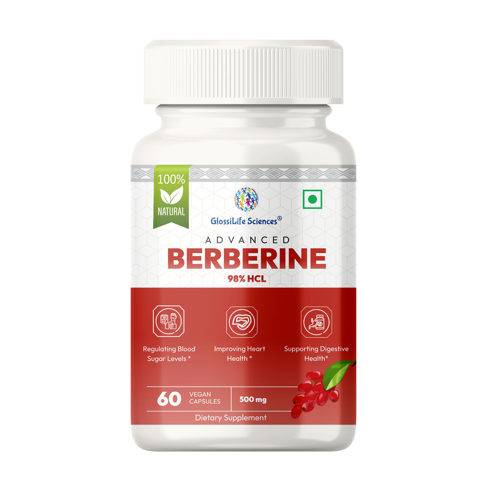 Berberine 98% HCL Extract Capsule Blood Suger 500mg/Cap.