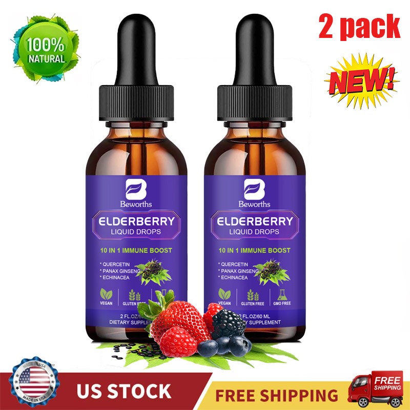 2xElderberry Tincture Organic Liquid Herb Drops Natural Immunity Defense 3000mg