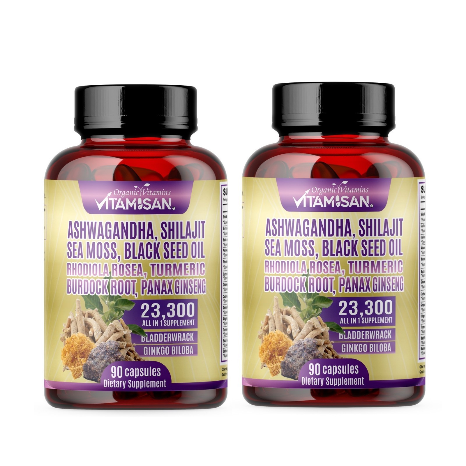 Ashwagandha Shilajit Sea Moss Black Seed Oil Complex – 2 Pack – 180 Caps – USA