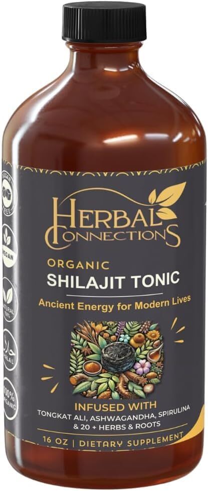 Organic Shilajit Tonic 16 oz | 32 Servings | 20-Herb Adaptogen Blend