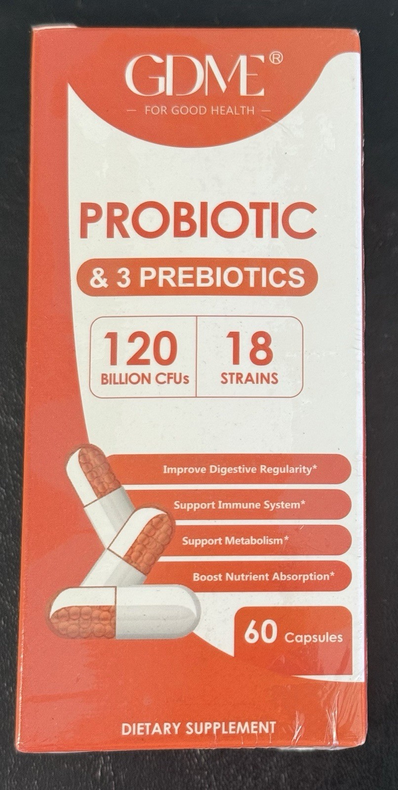 GDME Probiotic Capsules 60 Qty, 120 Billion CFU 18 Strains, 3 Prebiotics – A0086