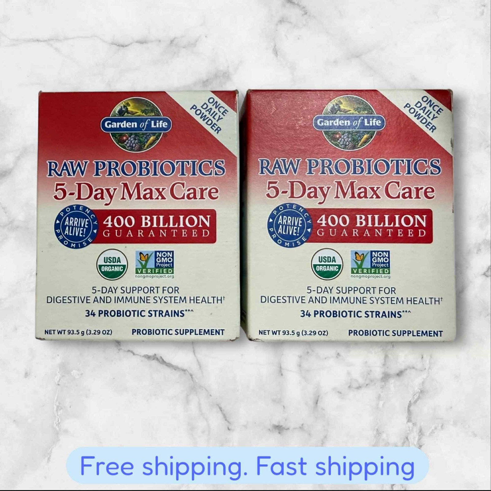 FOR 2 Garden of Life Raw Probiotics 5-Day Max Care 400 Billion 3.29 Oz 03/2026+