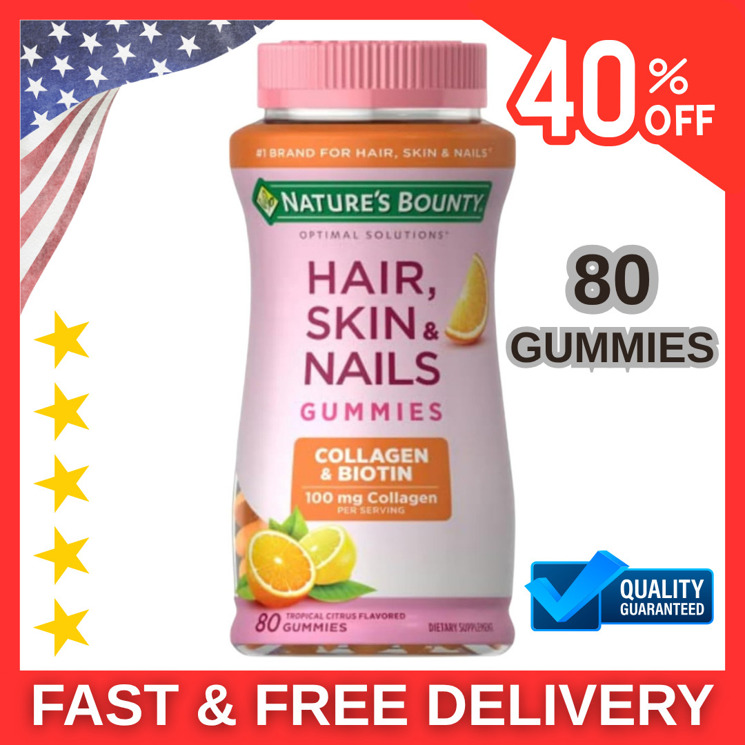 Optimal Solutions Hair, Skin & Nails with Biotin and Collagen, Citrus-Flavored