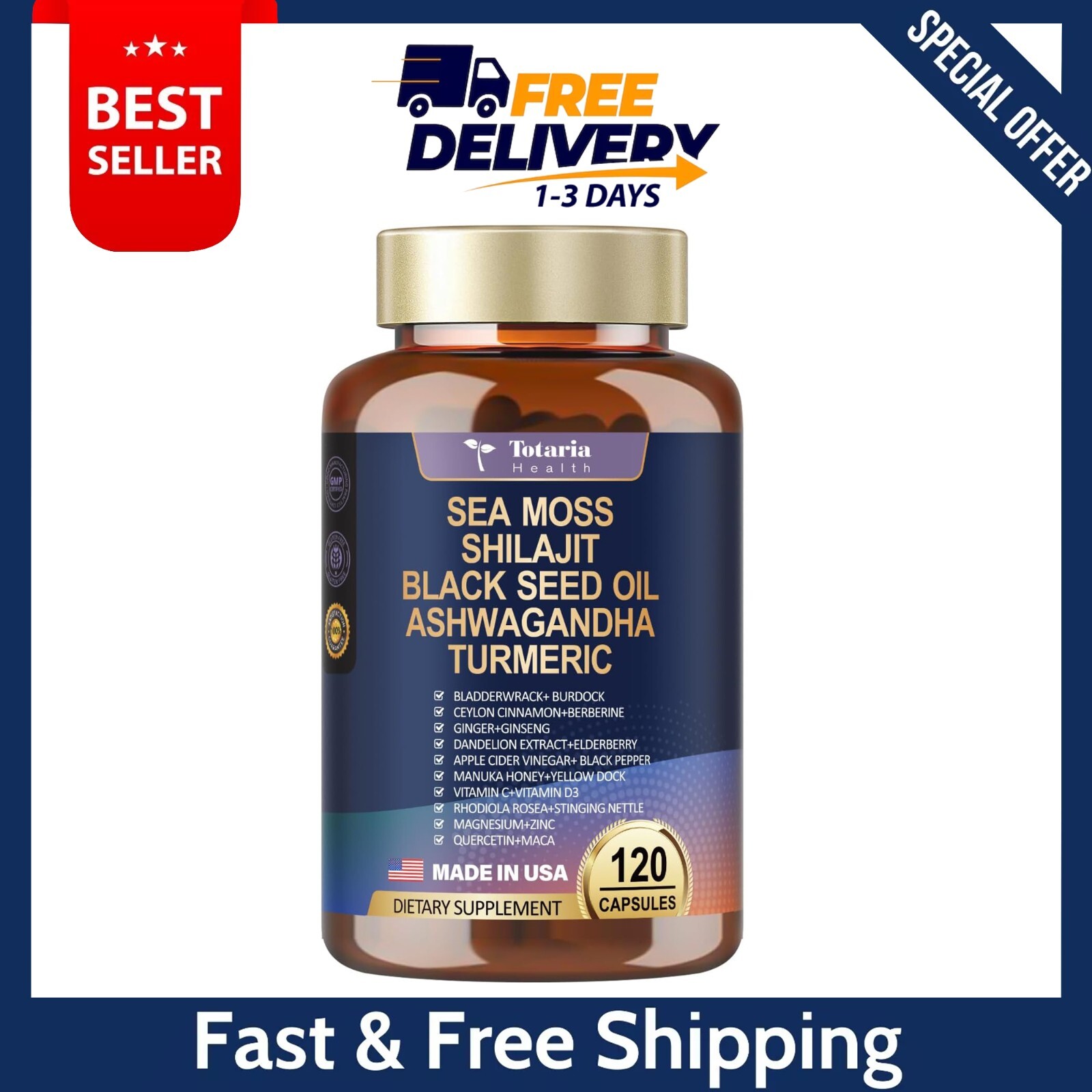 25-In-1 Sea Moss Black Seed Oil Ashwagandha Ginger Shilajit Supplement 18525Mg