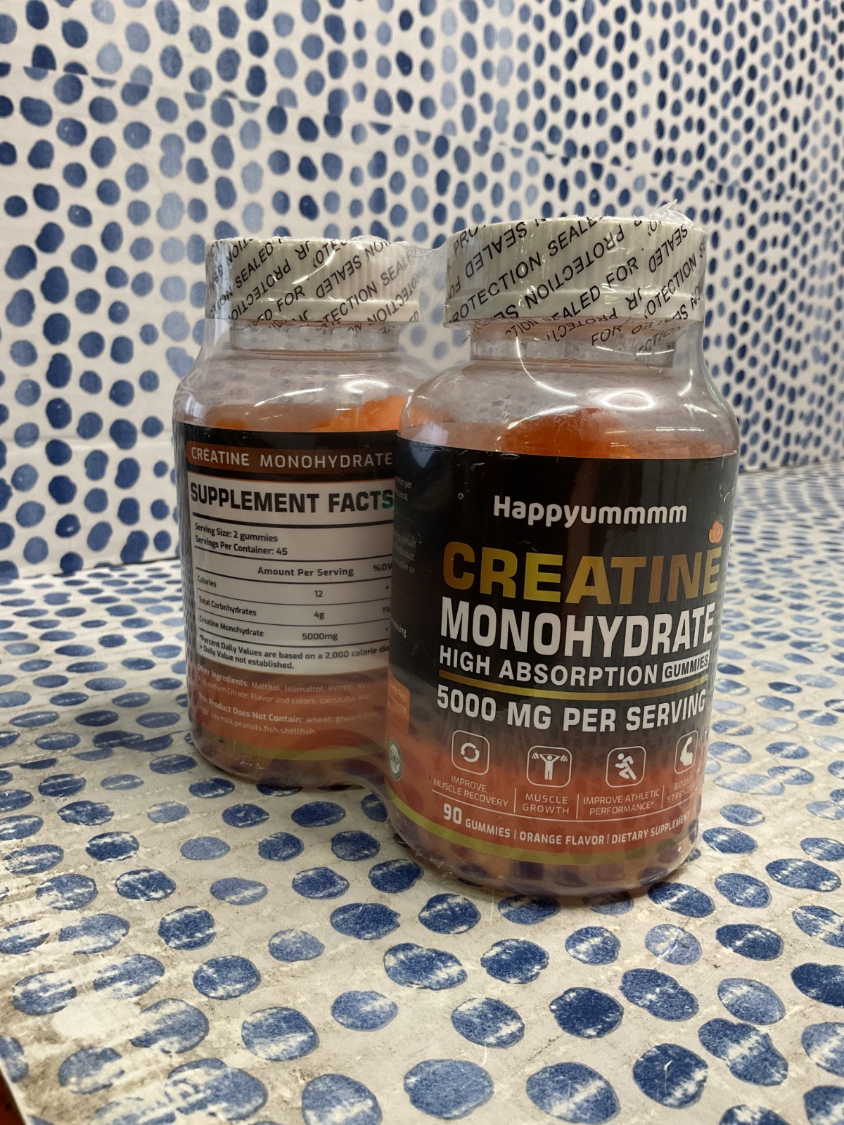 Happyummmm Creatine Monohydrate Gummies 5000mg Boost Strength Orange EX 9/26 2PK