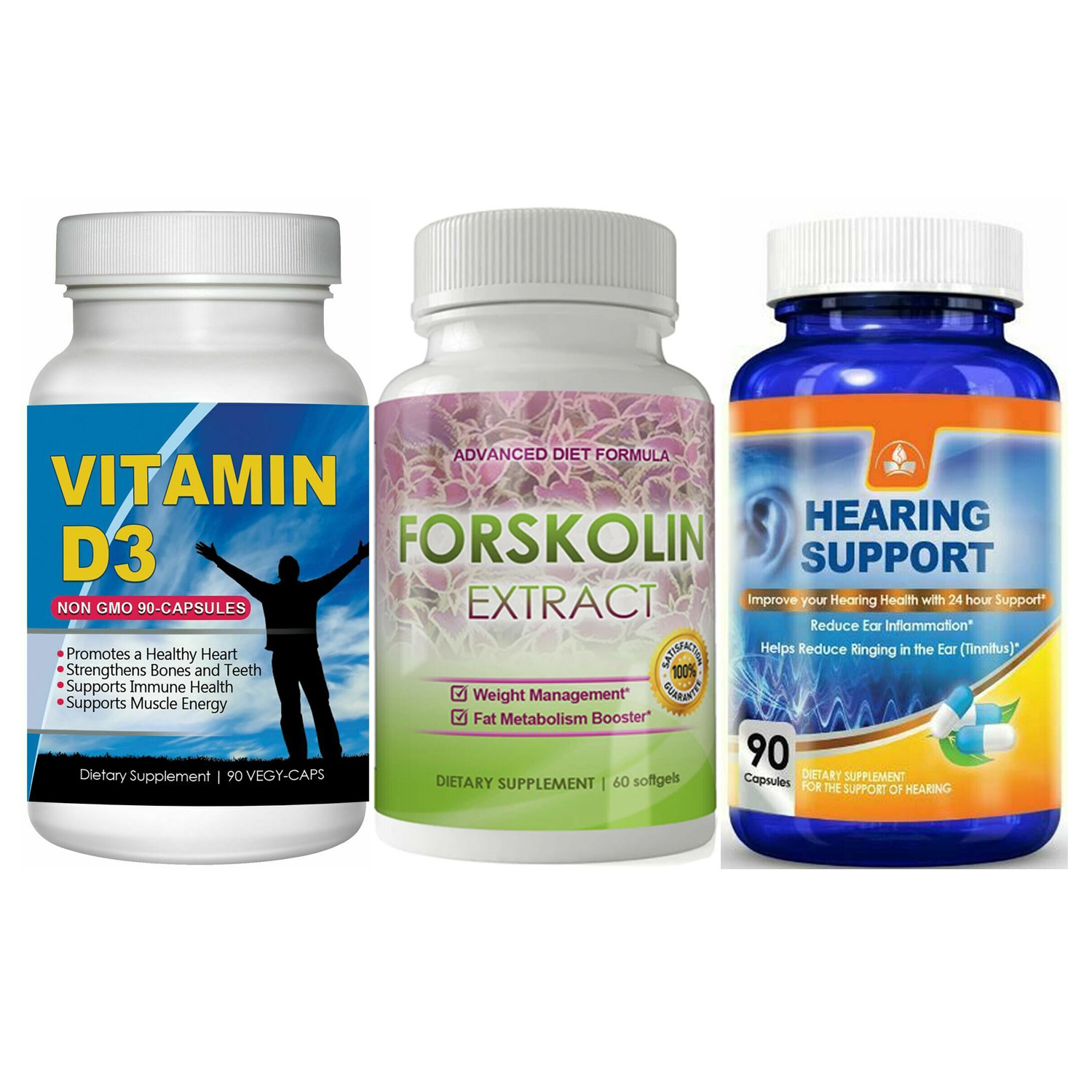 Forskolin Extract Weight Loss & Vitamin D3 Hearing Support Supplement Combo