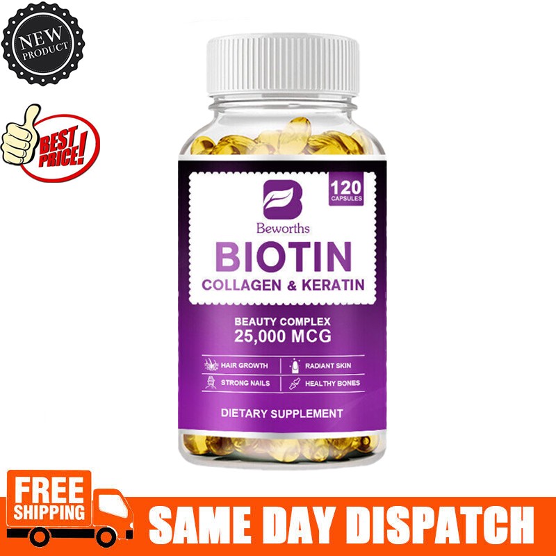 25000 mcg Collagen Biotin Vitamin C Capsules -Supports Hair, Skin, Nails Health