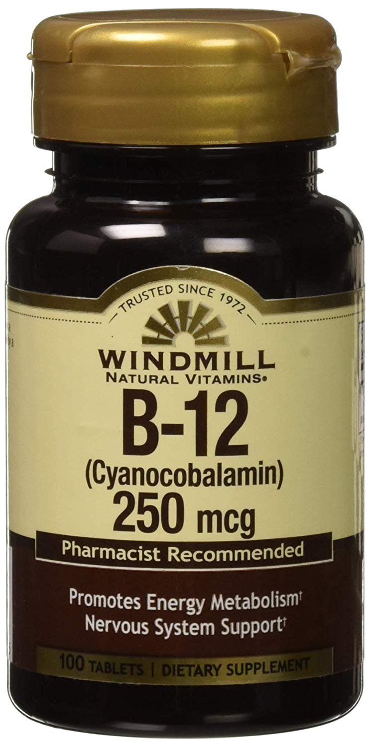 Windmill Natural Vitamin B-12 Promote Energy Supplement 250mcg Tablets 100 Count