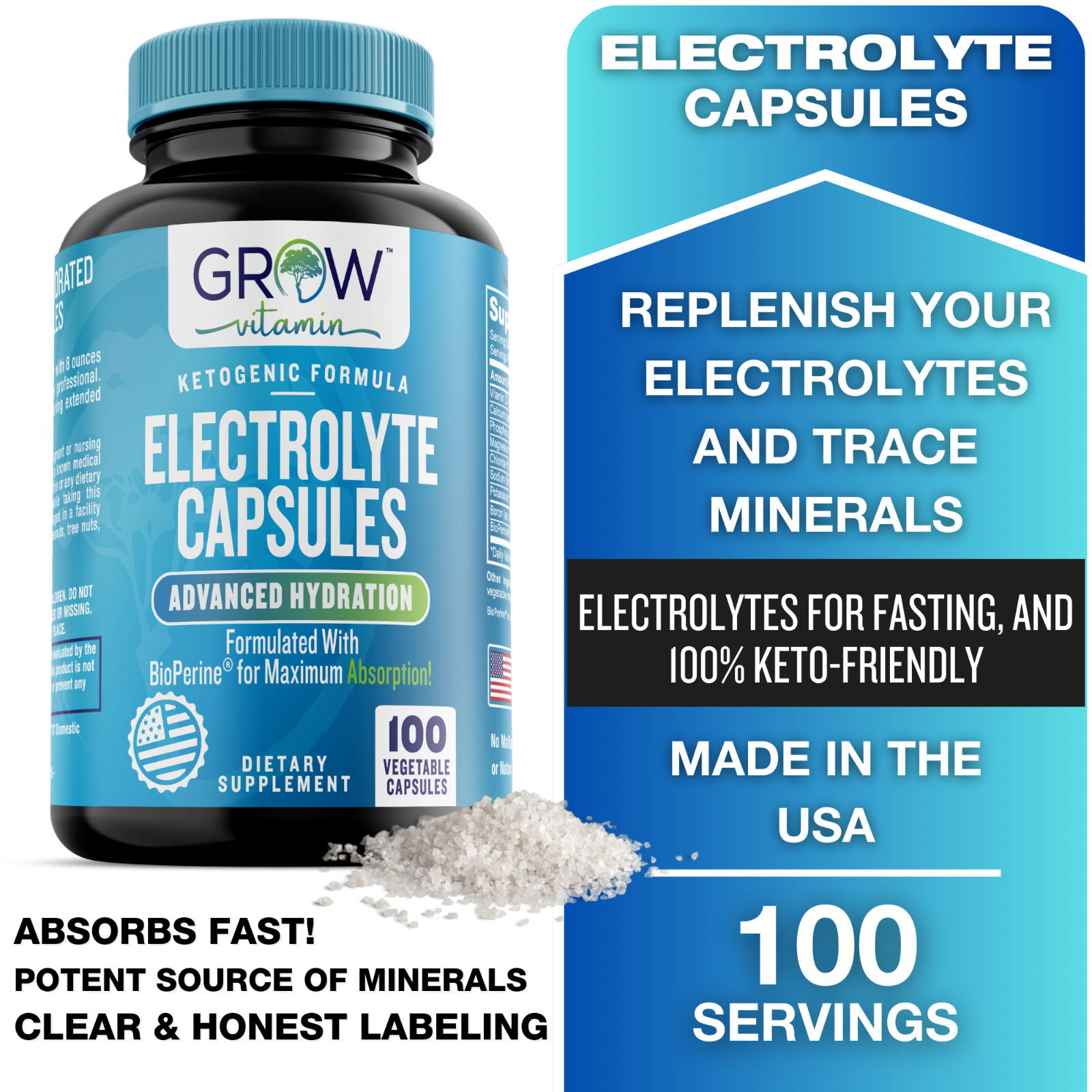 Salt Premium Electrolyte Capsules, 100 Capsules, Maximum Absorption