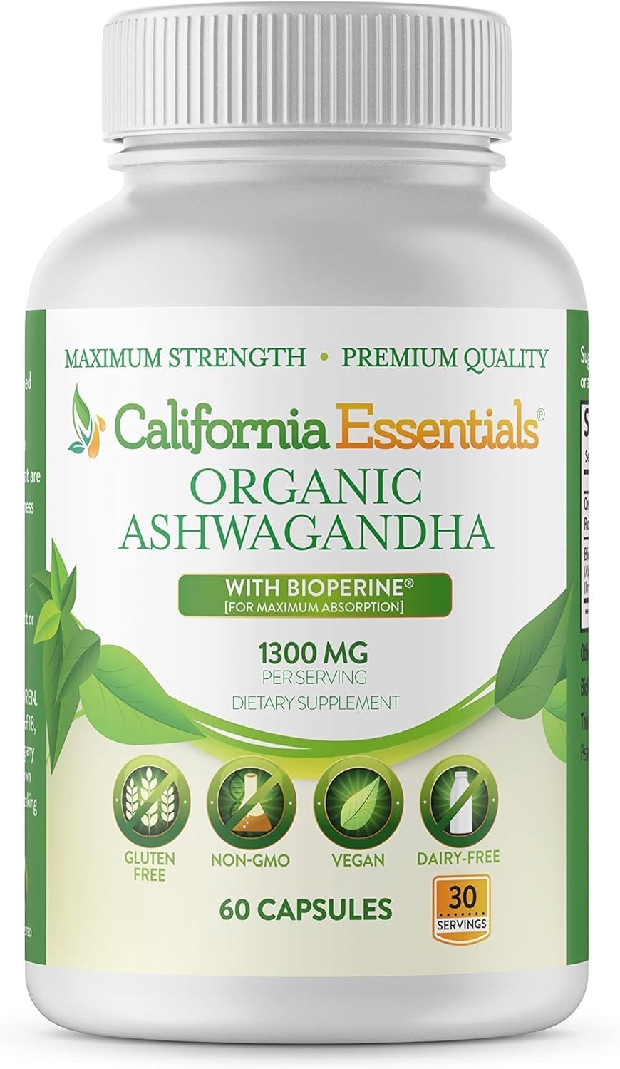 Organic Ashwagandha 1300mg Capsules | Boost Libido, Stress Relief, Energy