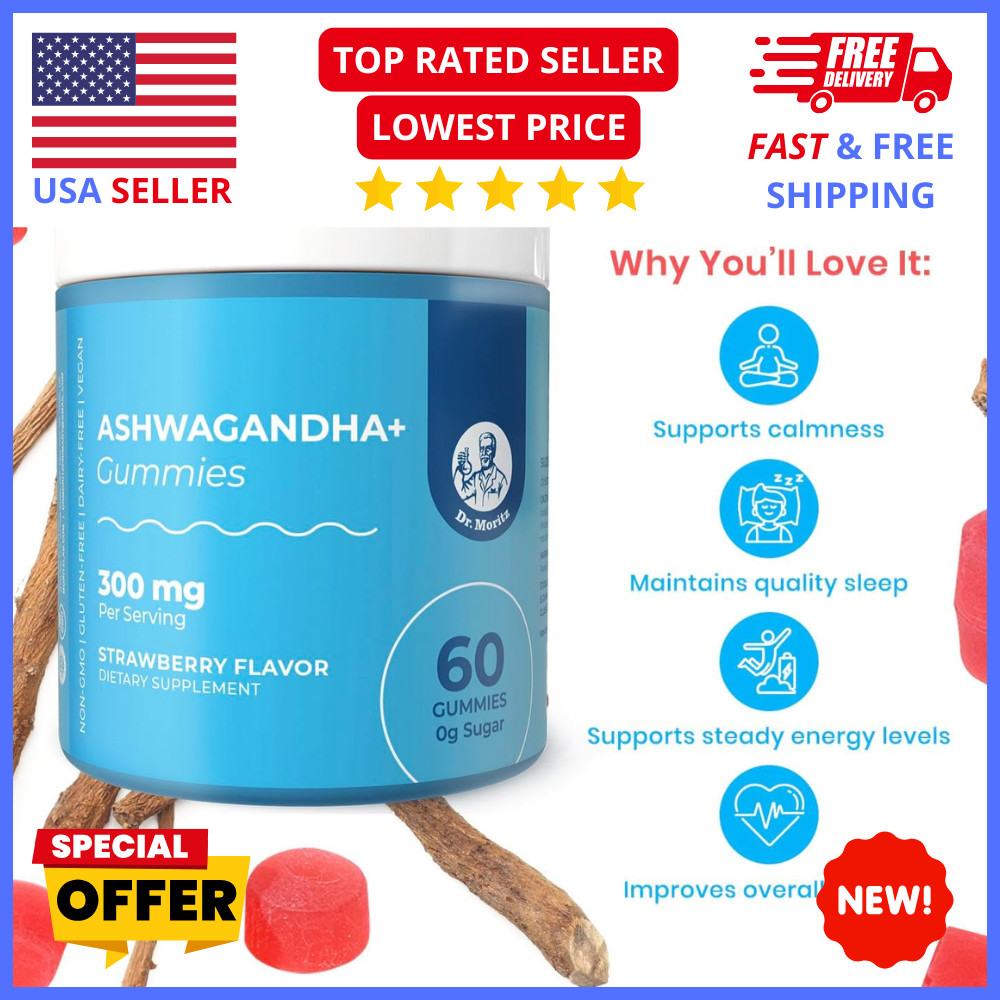 Ashwagandha Gummies 60ct – Stress Relief, Mood Boost & Immune Support Supplement