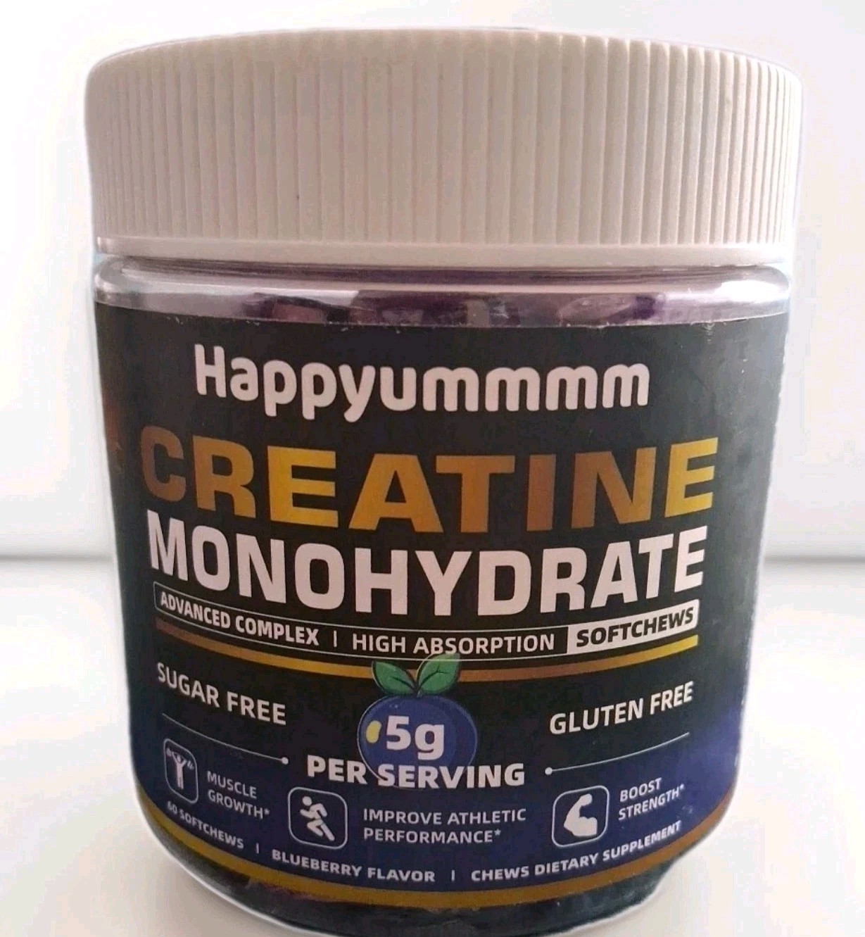 Happyummm Creatine Monohydrate Minerals Softchews 60 Count Chews Blueberry 03/27
