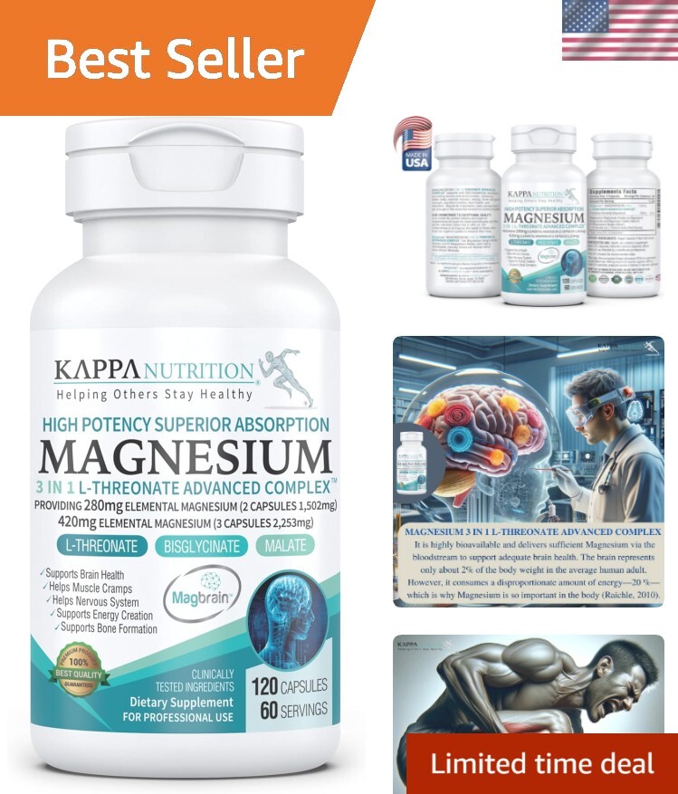 Magbrain 3-in-1 L-Threonate Magnesium – 420mg Elemental Support (120 Capsules)