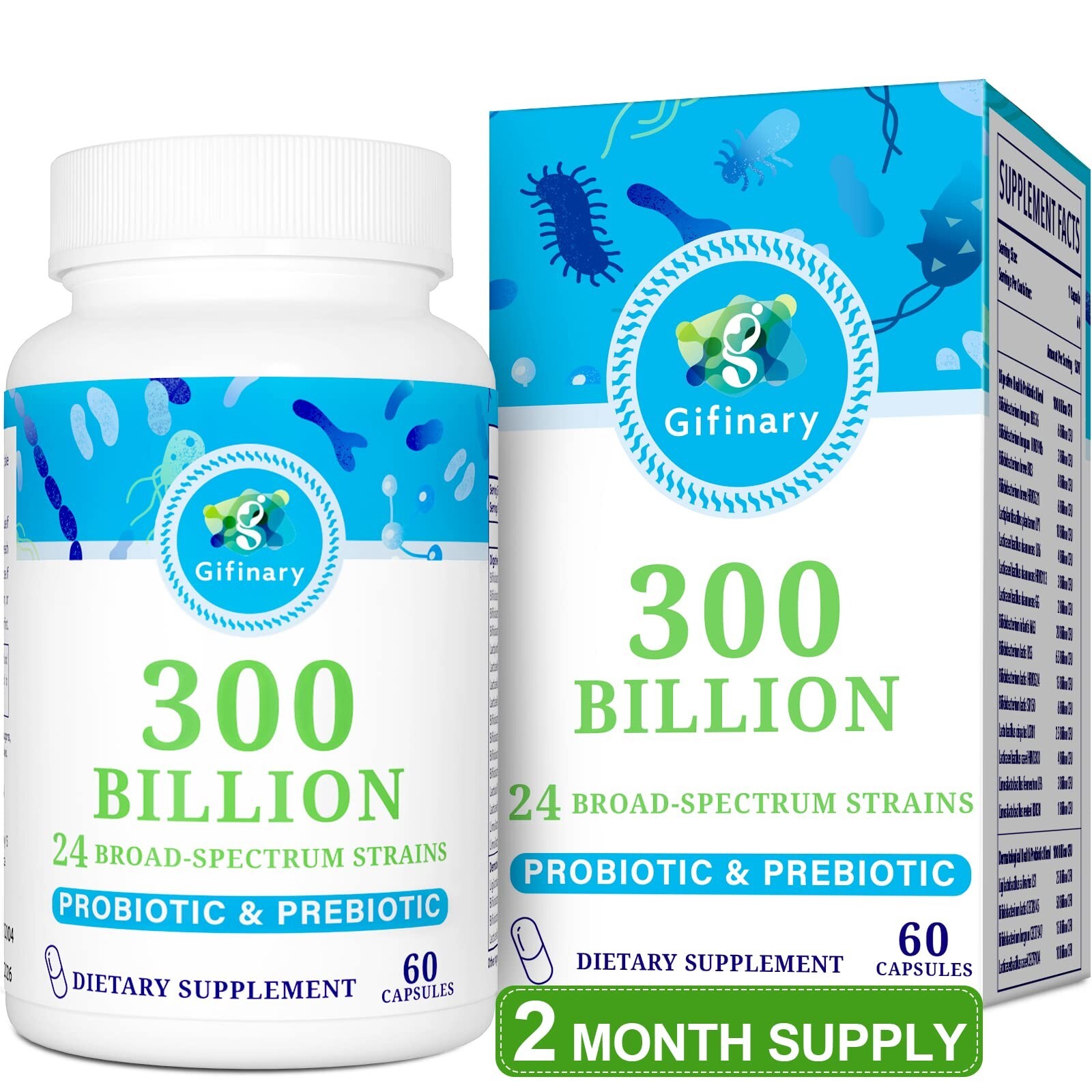 Gifinary Probiotics and Men 300 Billion CFU, 24 Strains 60 Ct.