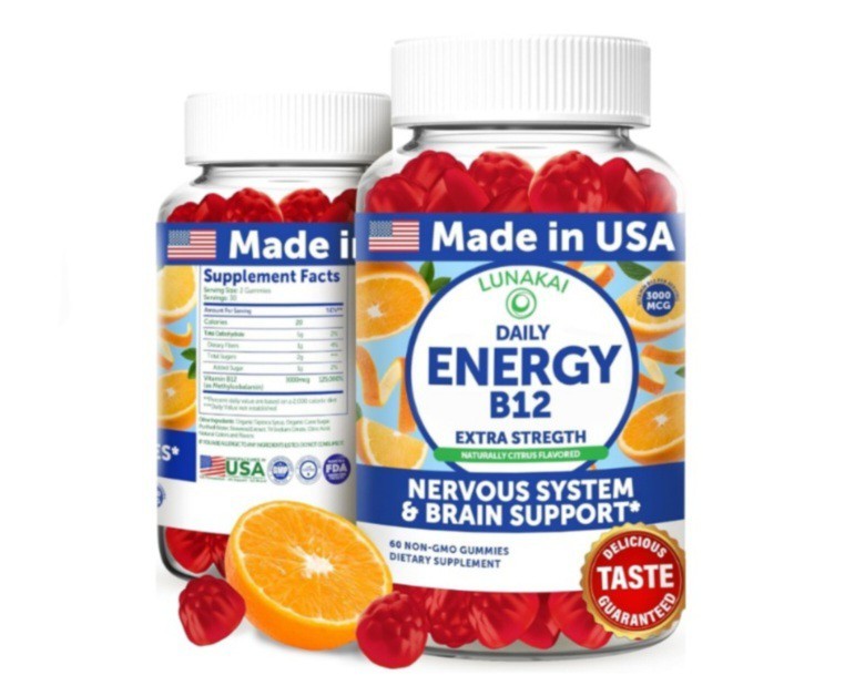 Lunakai Energy Gummies Vitamin B12 Supplement Vegan Natural Methyl B12 3000 mcg