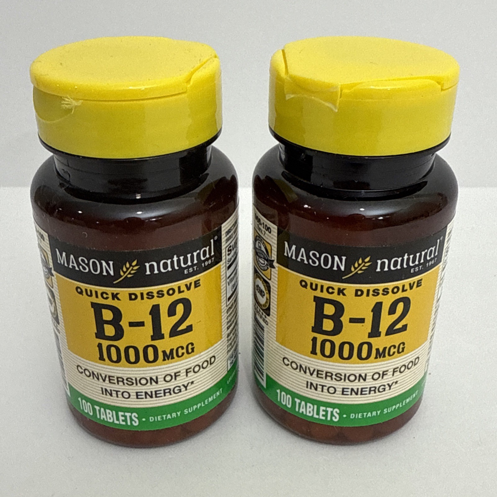 2 X Vitamin B-12 Quick Dissolve 1000 Mcg 100 Tabs By Mason Natural – Exp 5/27