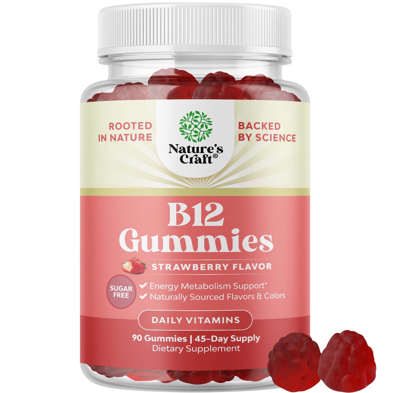 Sugar Free Vitamin B12 1000 mcg Per Serving Gummies for Adults Energy Focus 90ct
