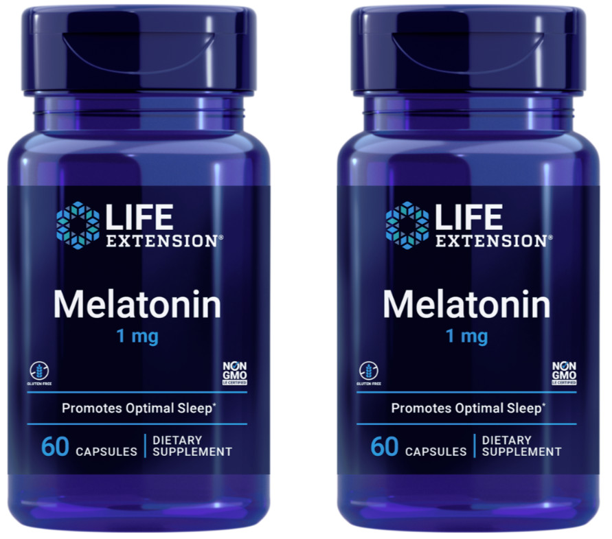 Lot of 2 Life Extension Melatonin 1 mg Optimal Sleep Supplement Aid 60 Capsules