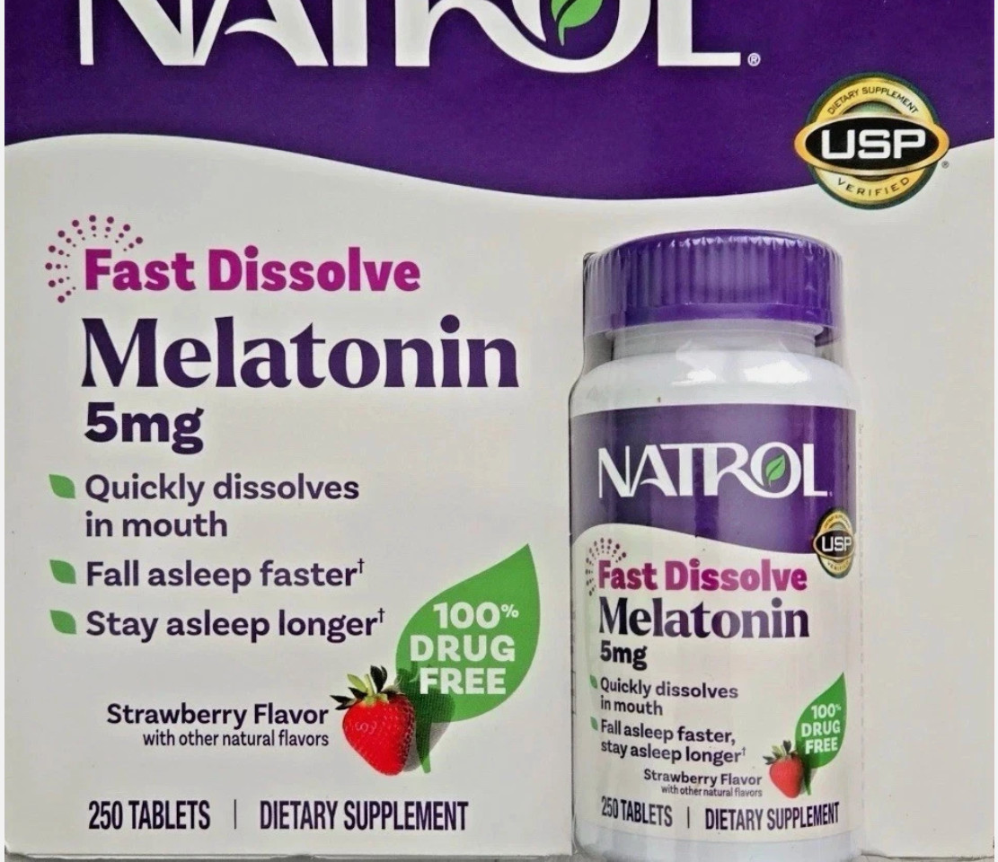 Natrol MELATONIN 5mg, 250 Fast Dissolve Tablets *Sleep Aid, Strawberry Flavor*