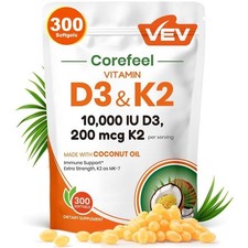 VEV Corefeel Vitamin D3 & K2 – 10,000 IU D3 + 200 mcg K2 + Coconut Oil