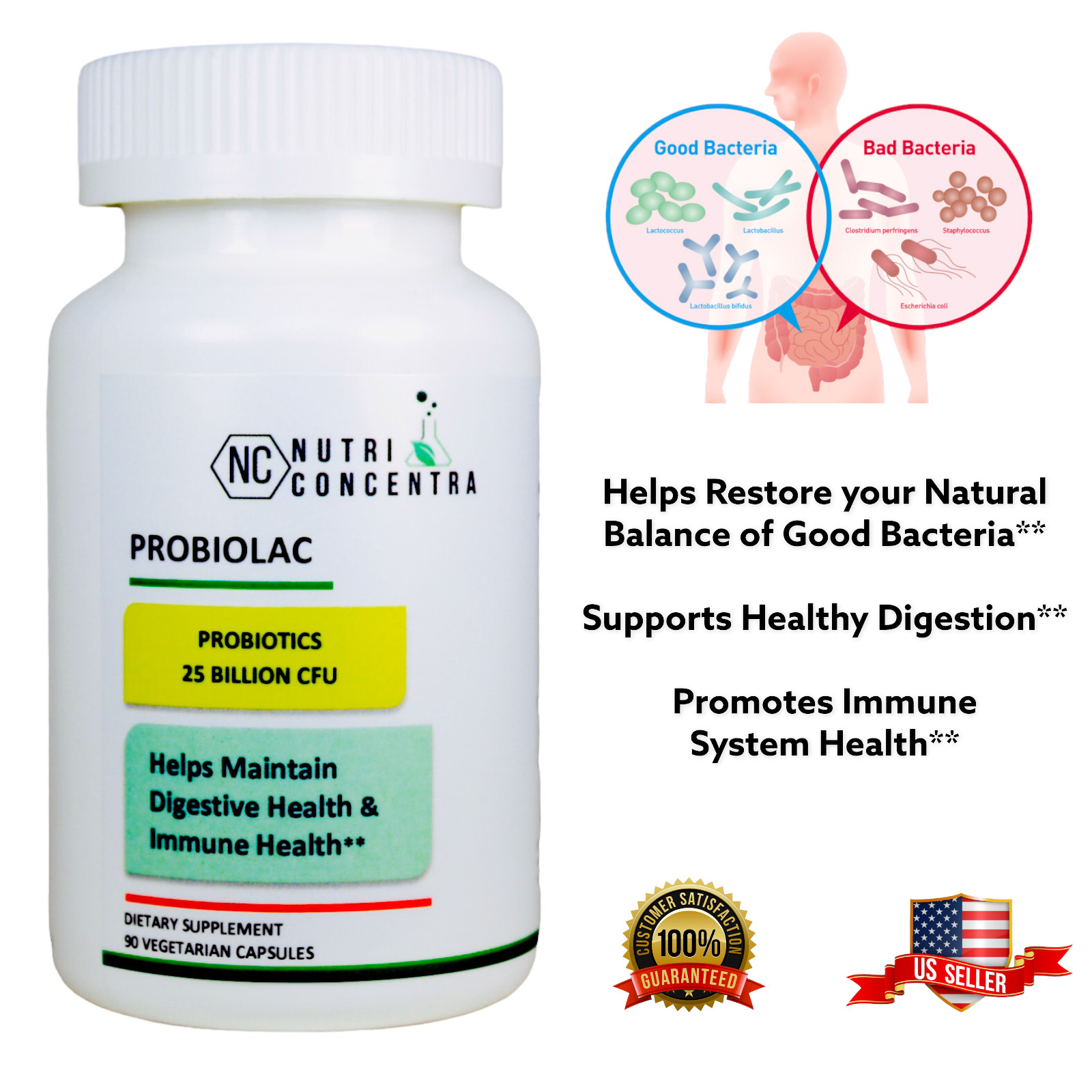 Immune Support Probiotics, Lactobacillus and Bifidobacterium, 90 Capsules, 750mg