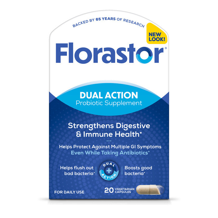 Florastor Dual Action Probiotic Vegetarian Capsules 20 EA