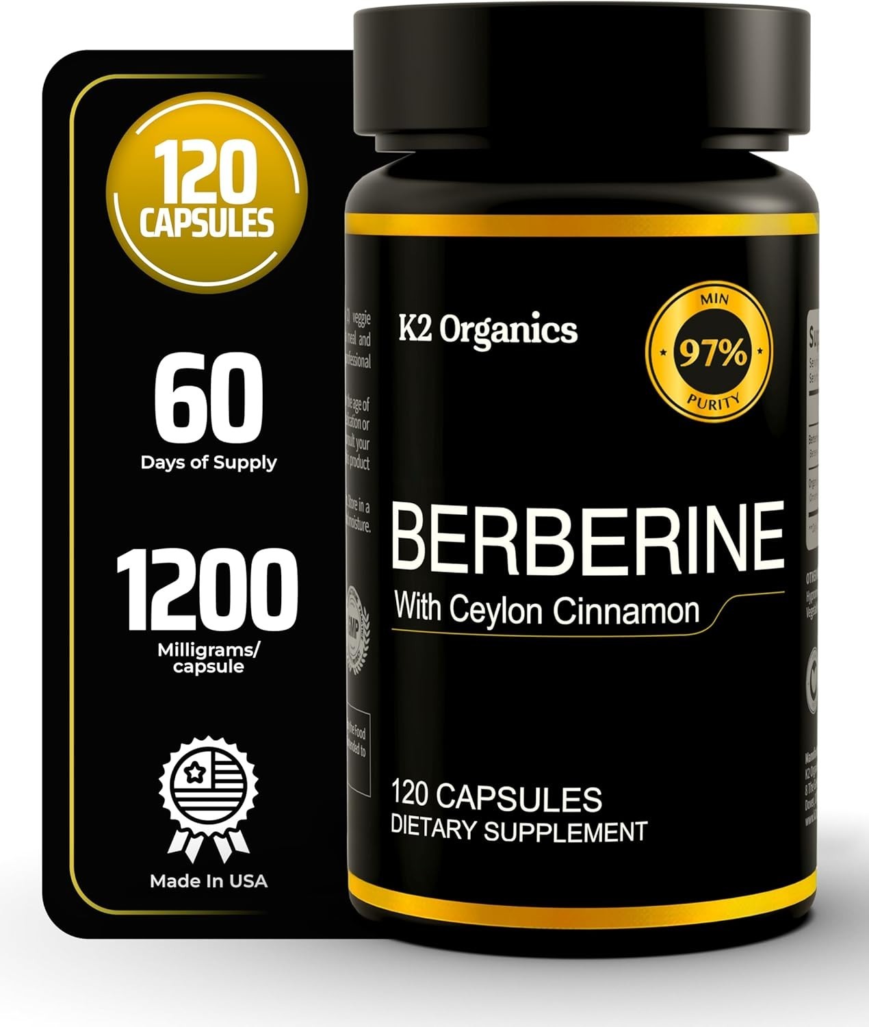 Berberine with Ceylon Cinnamon 1200mg – 97% Purity- Non-GMO. Exp -08/2027