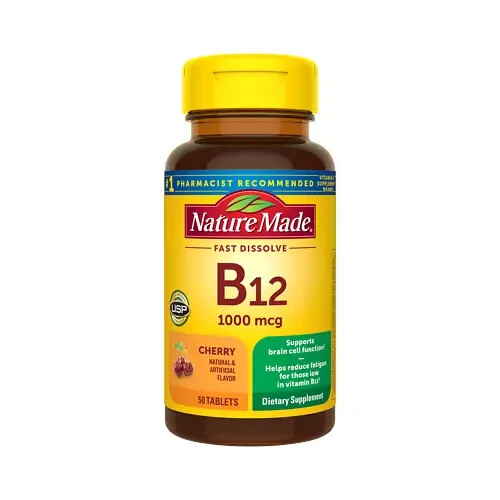 Nature Made Sublingual Vitamin B-12 Tablets Supplement 1000 mcg 50 Count