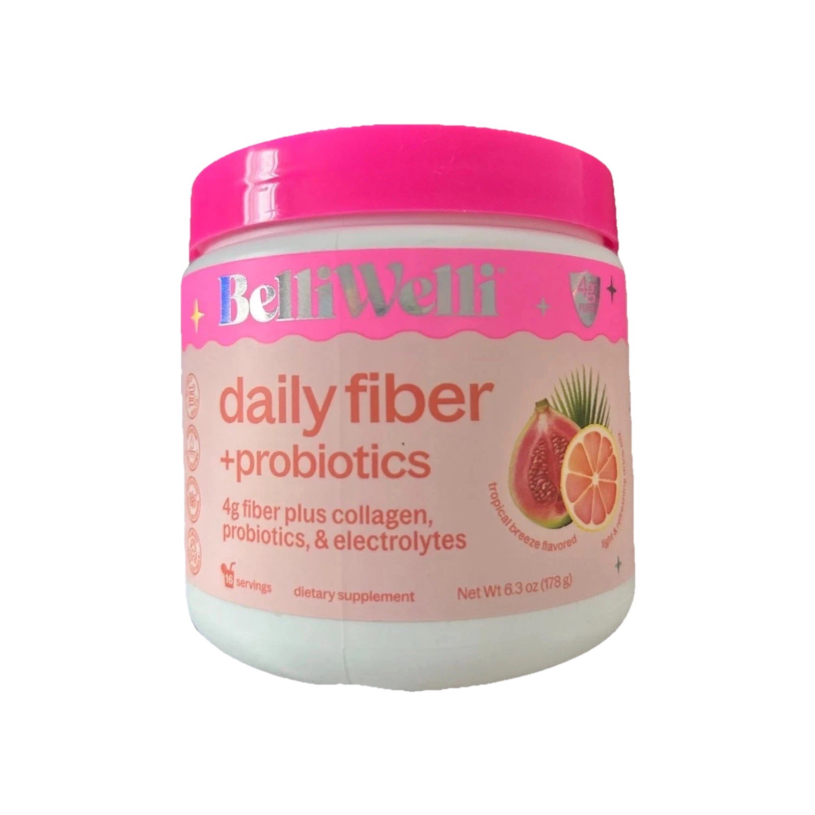 BelliWelli Daily Fiber Supplement Powder with Probiotics -Tropical Brezee