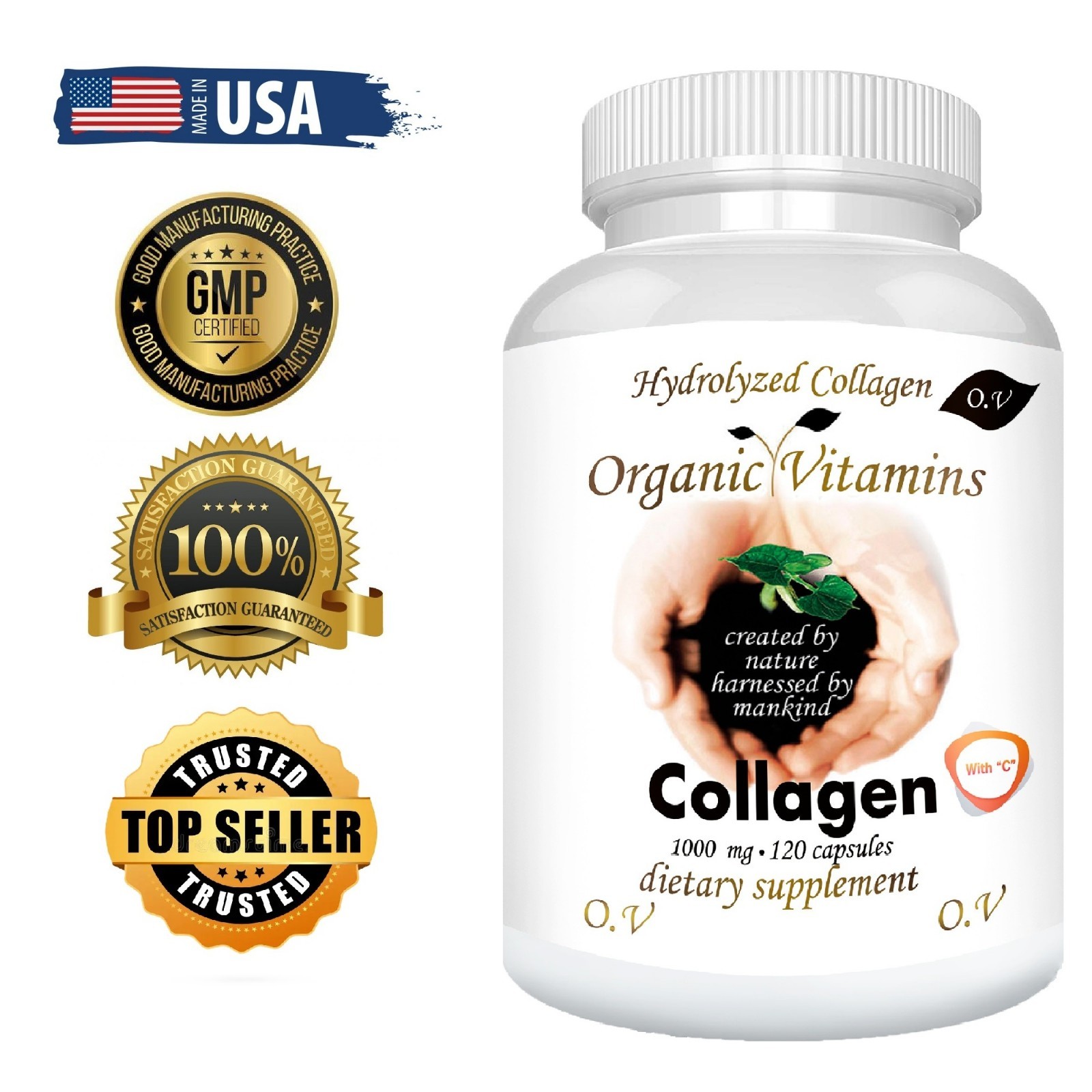Collagen vitamin C hydrolysate 120 capsules skin hair Pills Anti-Aging Skin Caps