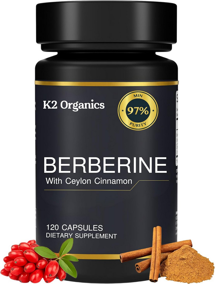 Berberine with Ceylon Cinnamon 1200mg (60 Capsules) 97% Purity- Non-GMO, Vegan