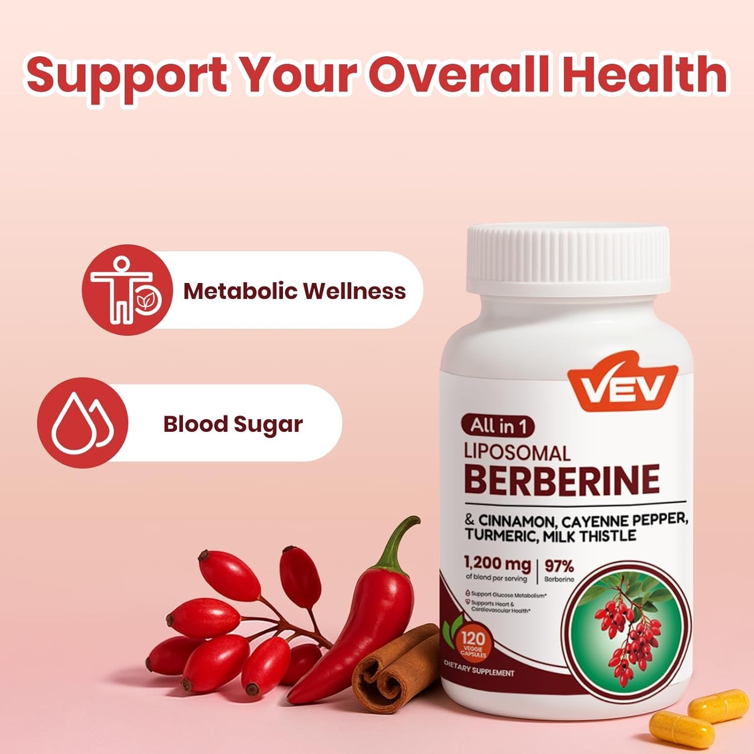 VEV BERBERINE SUPPLEMENT WITH CEYLON CINNAMON, CAYENNE PEPPER, TURMERIC