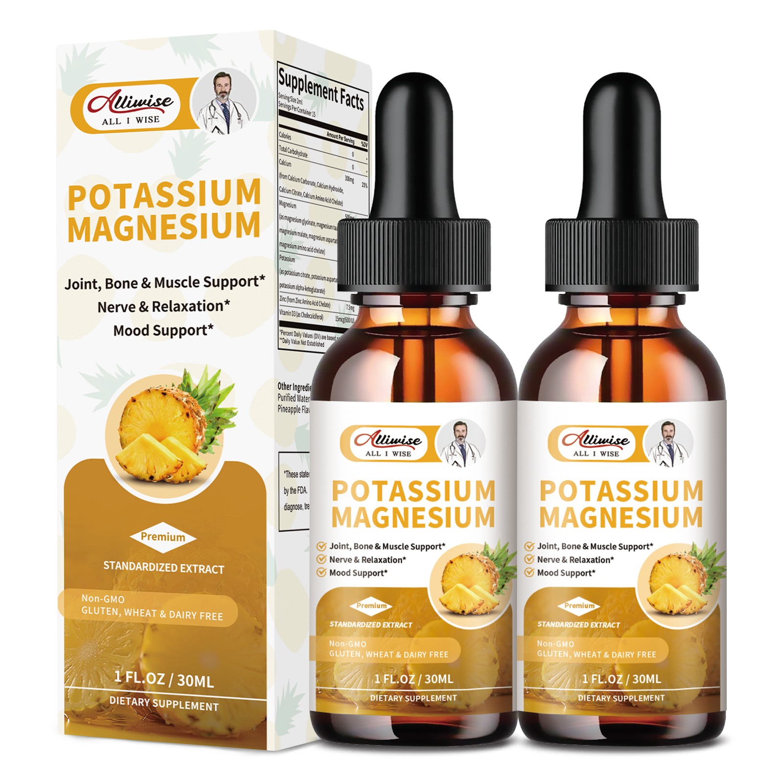 2x Potassium Magnesium Supplement Liquid Calm Magnesium Complex Vitamin D3 Zinc