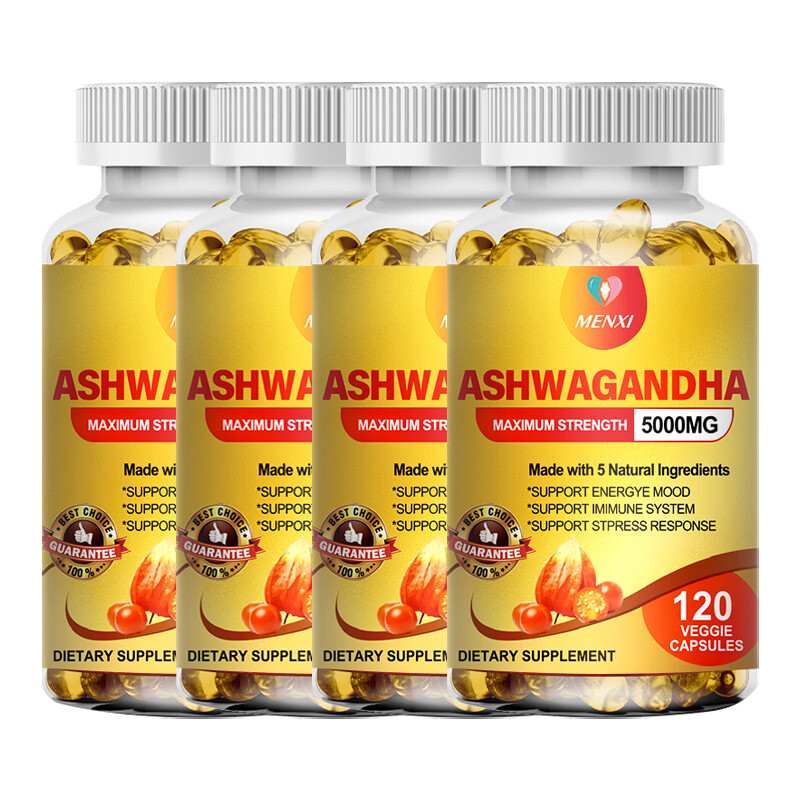 1-4 Bottles Organic Ashwagandha Capsules 5000mg Supplement & Black Pepper Powder