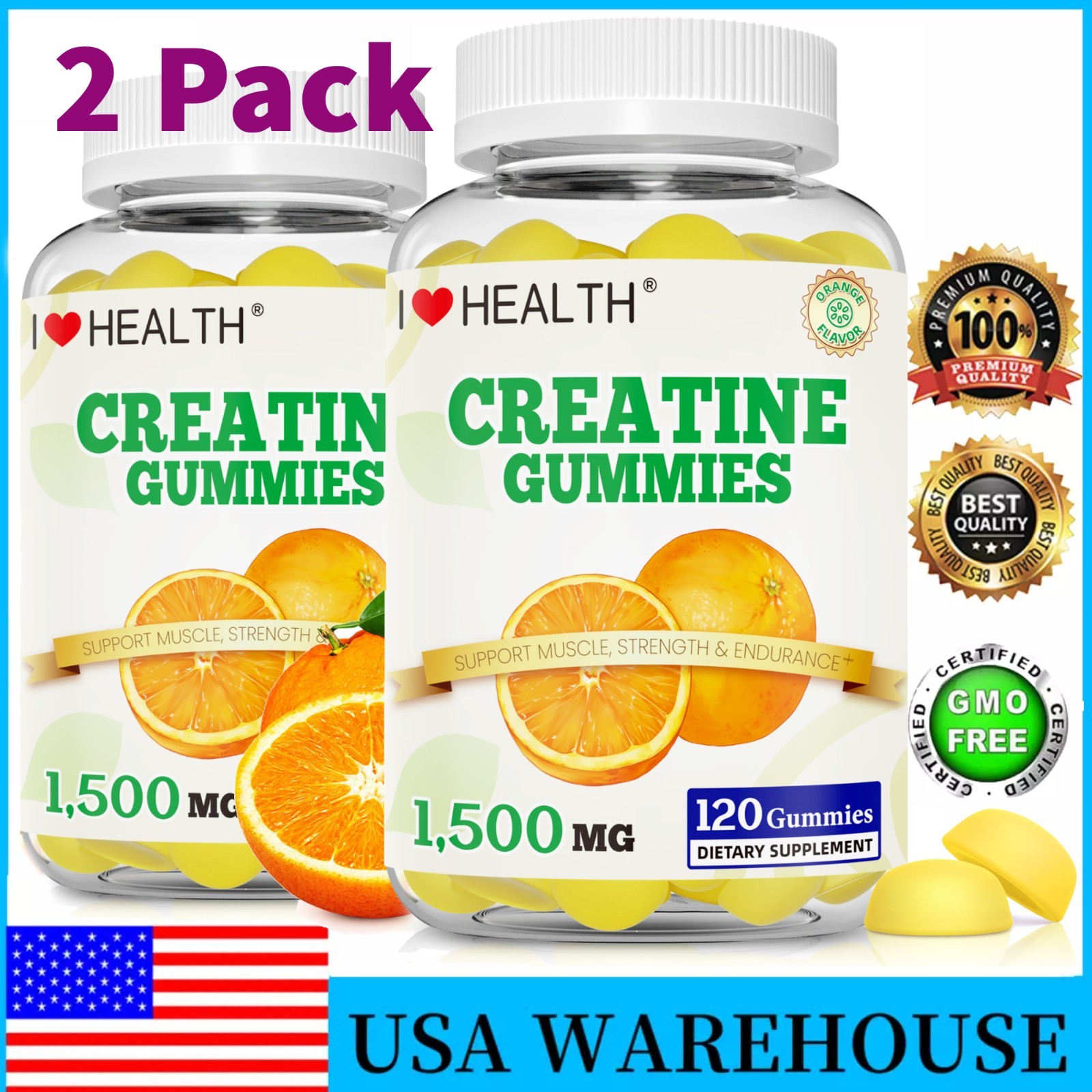 Creatine Gummies – 1500mg per Serving, Support Muscle Gain, More Strength，240 ct