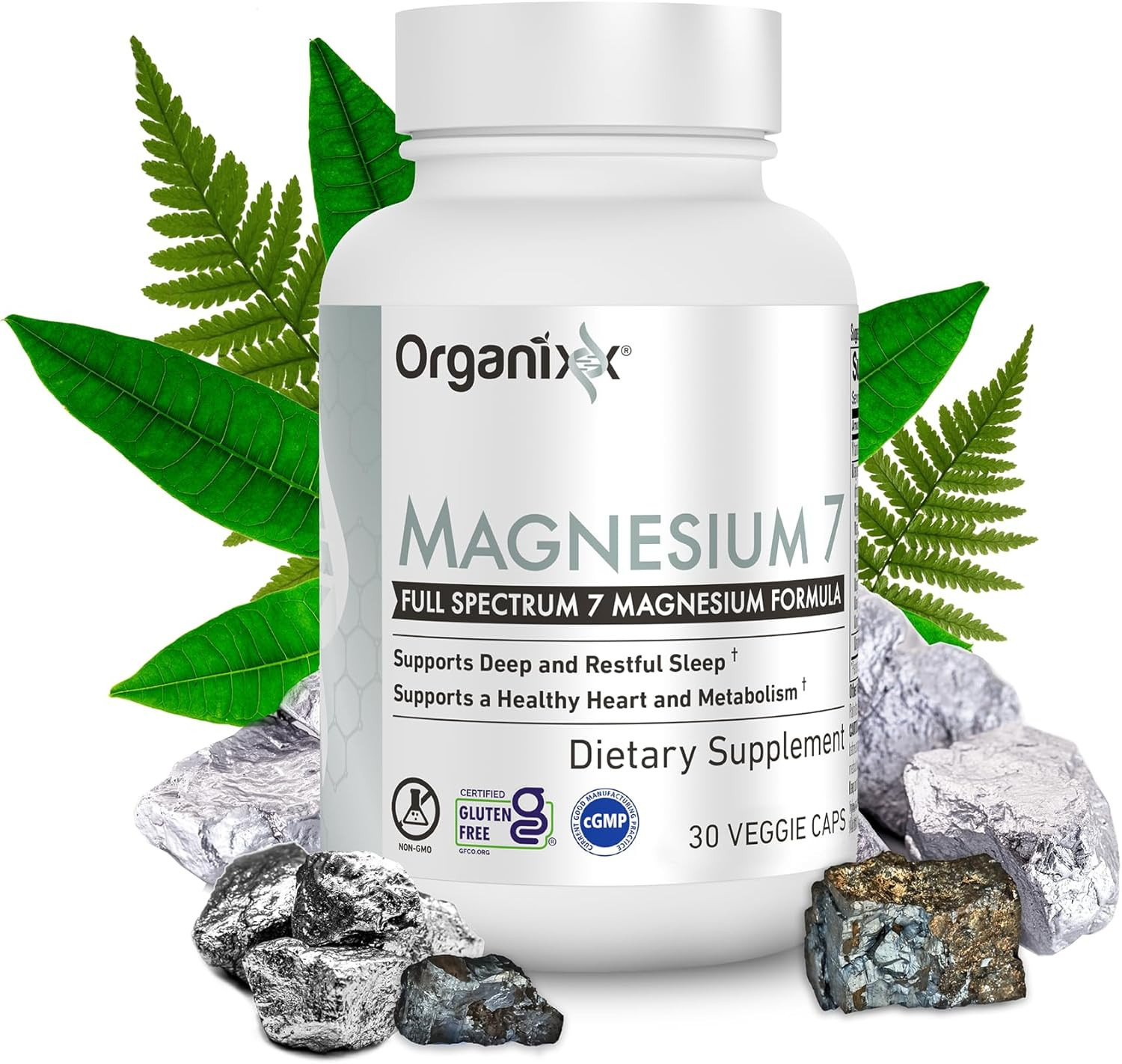 Organixx Magnesium 7 Supplement, Natural Magnesium Capsules for Sleep Support,