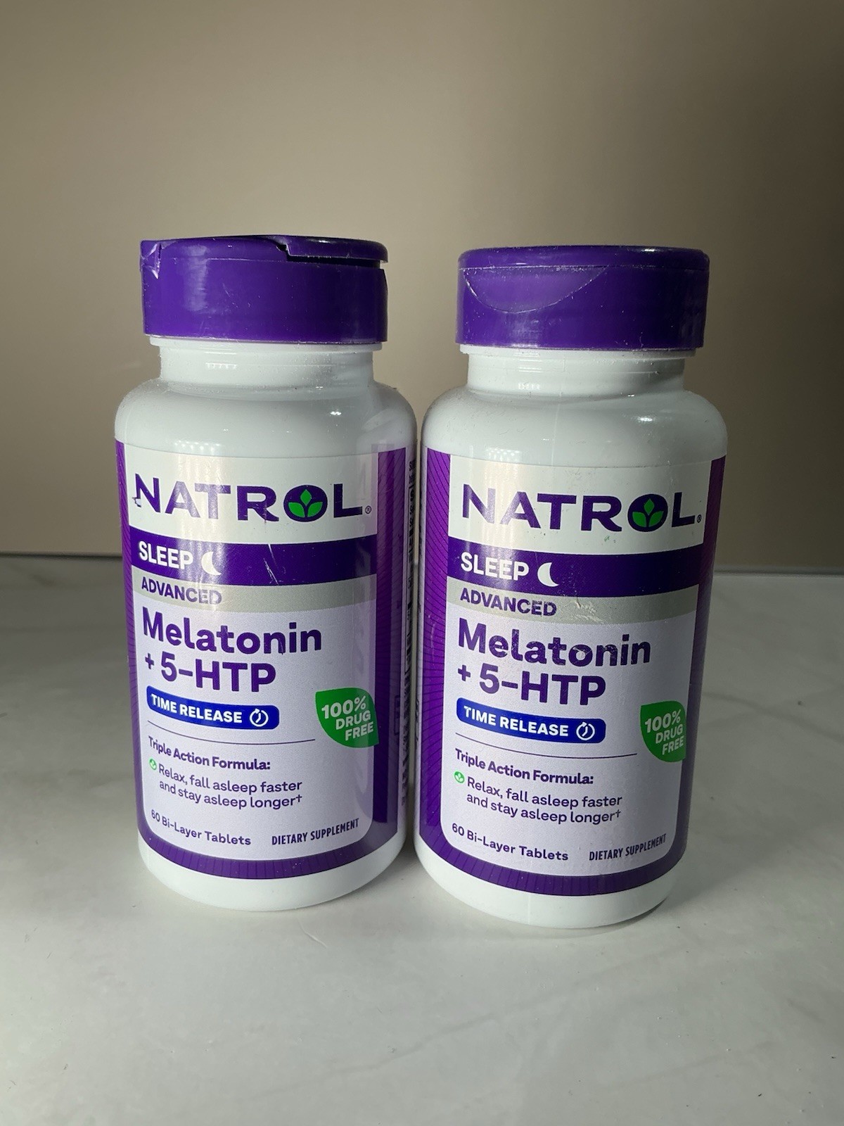 Lot of 2 Natrol Melatonin + 5HTP Sleep Tablets – 6mg – 2×60 Count – Ex: 10/25