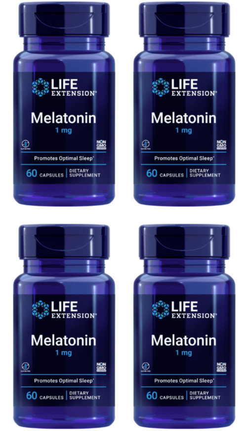 Lot of 4 Life Extension Melatonin 1 mg Optimal Sleep Supplement Aid 60 Capsules